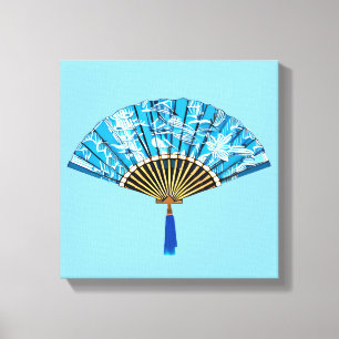 Toile Ventilateur japonais en bleu turquoise et blanc