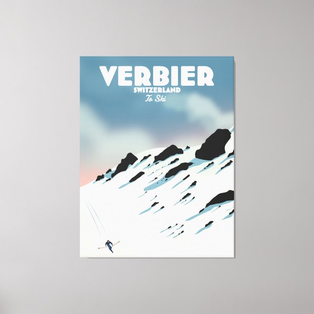 Toile Verbier Suisse affiche de voyage de ski imprimé. (Recto)