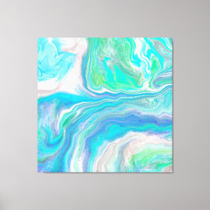 Toile Verre de mer Bleu et Marbre vert Fluide Art