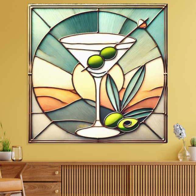 Toile Verre teinté du milieu du siècle 2 Martini olive (Insitu(Salon))