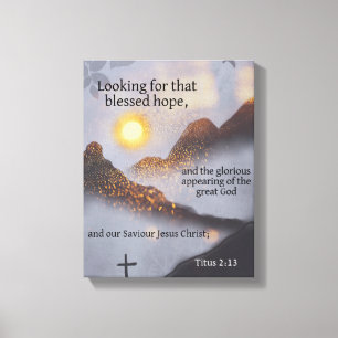 Toile Verset de la Bible Montagne Soleil Bokeh