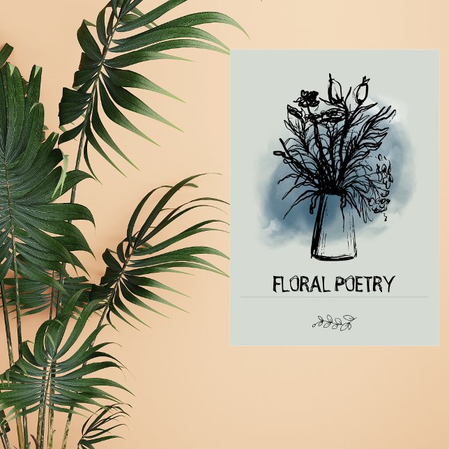 Toile Vert Bleu Minimal Floral Main Creutée Charbon (Créateur téléchargé)