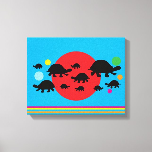 Toile Vibrant Abstract Canvas Print with Black Turtles (Recto)