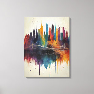 Toile Vibrant Abstrait Skyline Cityscape Art