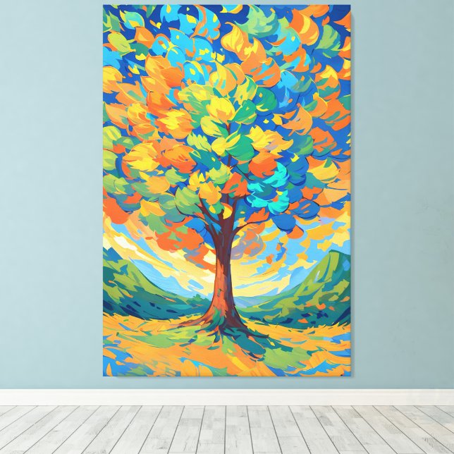 Toile Vibrant Autumn Tree in Swirling Colors (Insitu (Plancher de Bois))