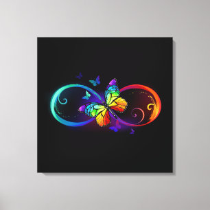 Toile Vibrant infinity with rainbow butterfly on black