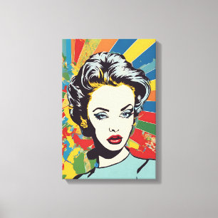 Toile Vibrant Retro Femme Pop Art Portrait