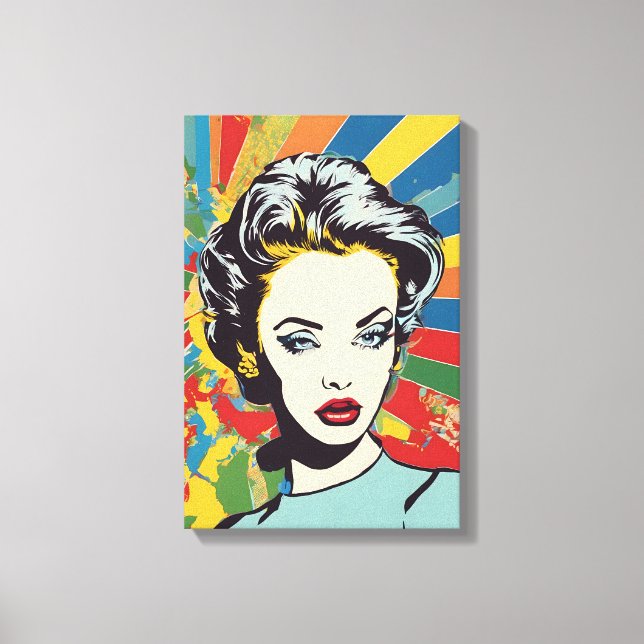 Toile Vibrant Retro Femme Pop Art Portrait (Recto)