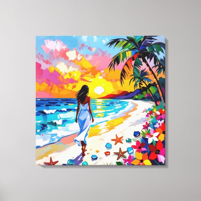 Toile Vibrant Sunset Abstract Beach Scene (Recto)