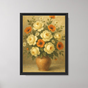 Toile Vie morte florale orange et blanche