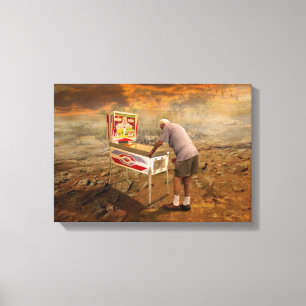 Toile Vieil homme jouant le flipper dans l'art