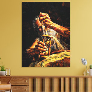 Toile Vieil Homme Sablier Temps qui s'échappe Impasto