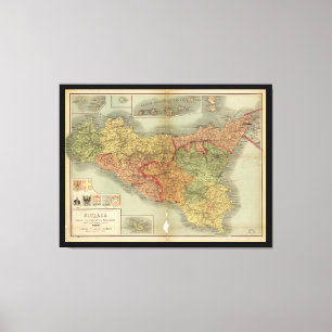 Toile Vieille carte de la Sicile à partir de 1900 (cart