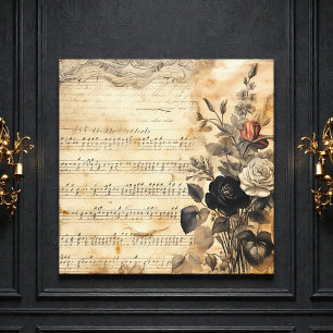 Toile Vieille feuille de musique victorienne noire et be
