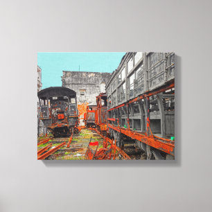 Toile Vieilles locomotives rouillées et wagons
