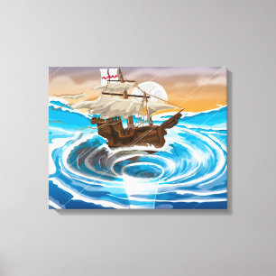 Toile Vieux navire tombant dans un tourbillon