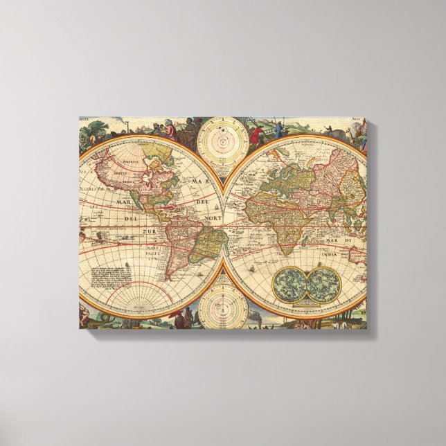 Toile Vieux World Map By Nicolaas Visscher (Recto)