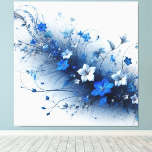 Toile Vigne florale bleue et blanche