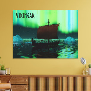 Toile Viking Navire Et Lumières Du Nord
