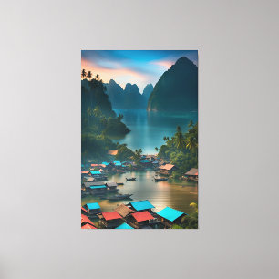 Toile Village de pêcheurs indonésien