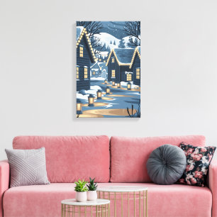 Toile Village nordique de Noël Art Scandinave hiver