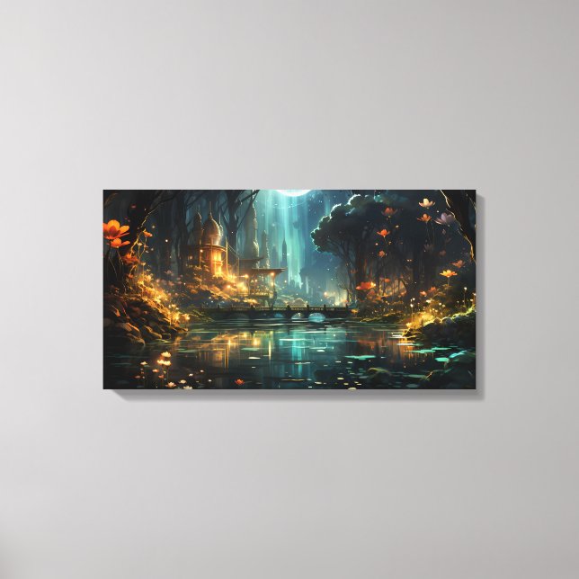 Toile Ville de forêt cachée au clair de lune (Recto)