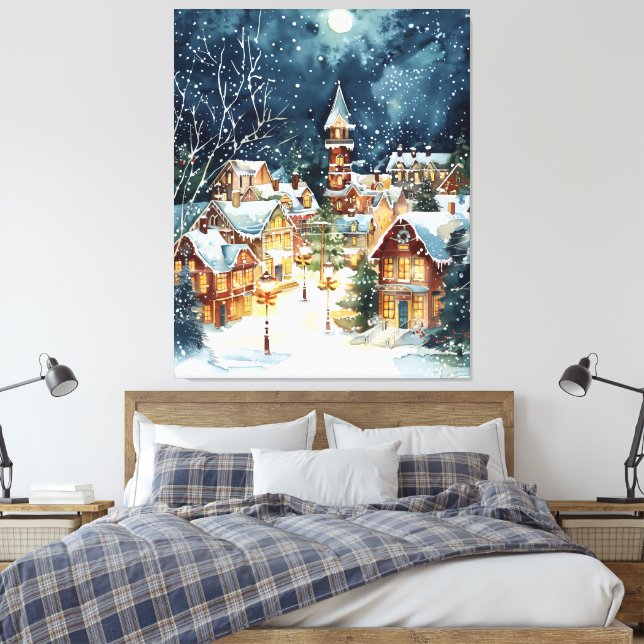 Toile Ville de Noël illustrative dans la neige (Insitu(Chambre))