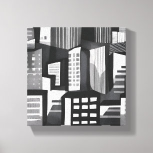 Toile Ville géométrique moderne Contemporain noir et b