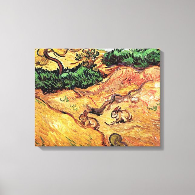 Toile Vincent Van Gogh - Champ Avec Deux Lapins Art Fine (Recto)