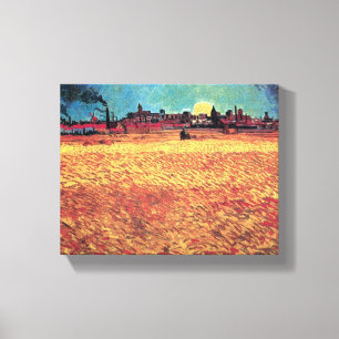 Toile Vincent Van Gogh - Coucher De Soleil Sur Les Champ