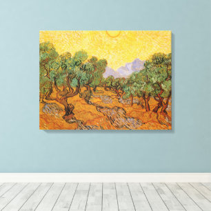 Toile Vincent van Gogh - Oliviers, Ciel Jaune et Soleil