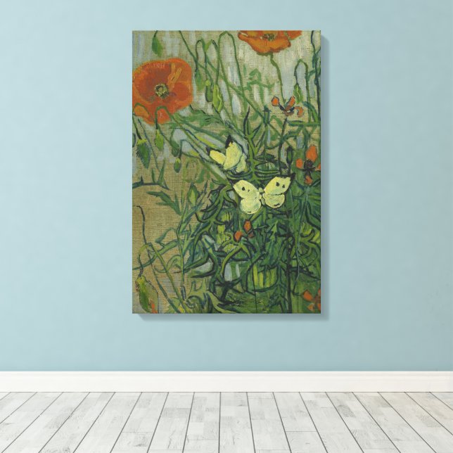 Toile Vincent van Gogh - Papillons et papillons (Insitu (Plancher de Bois))