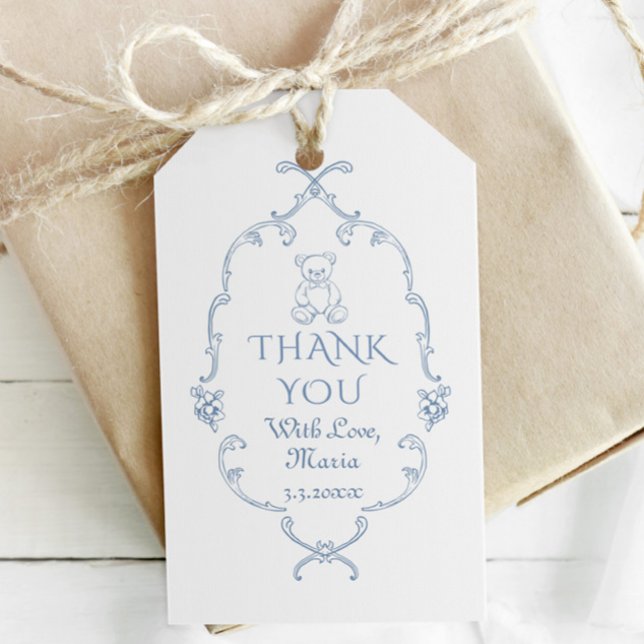 Toile Vintag Teddy Bär Babydusche Danke Geschenkanhänger (Von Creator hochgeladen)