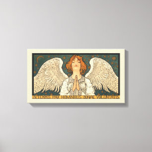 Toile Vintage ange religieux priant avec des étoiles d'o