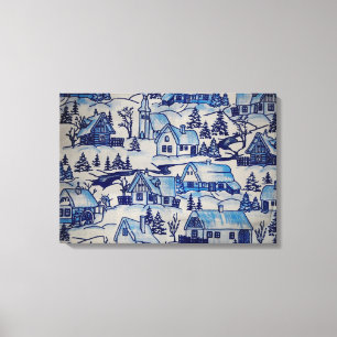Toile Vintage Blue Christmas Village