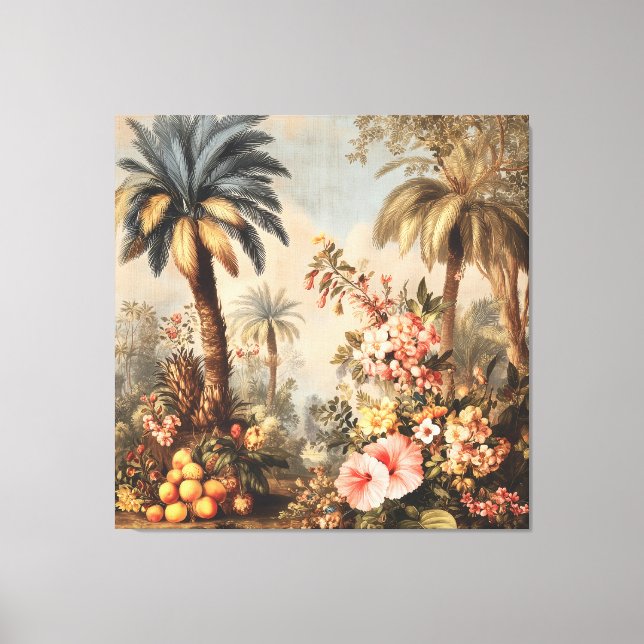 Toile Vintage Botanical Scene with Palms (Recto)