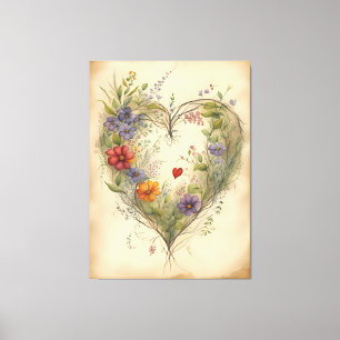 Toile Vintage coeur floral