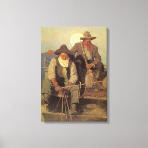 Toile Vintage Cowboys, l'étape de la paye par NC Wyeth