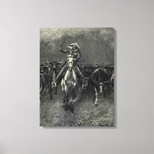 Toile Vintage Cowboys, un stampede de Frederic Remington