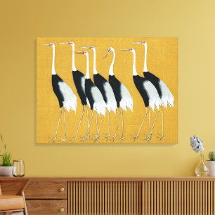 Toile Vintage Crane Rouge Couronné Japonais Art Doré