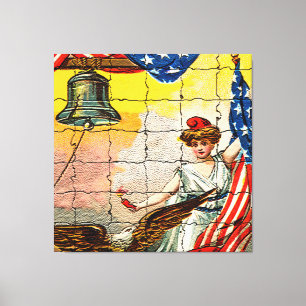 Toile Vintage dame, aigle, drapeau et liberté Bell Mosia