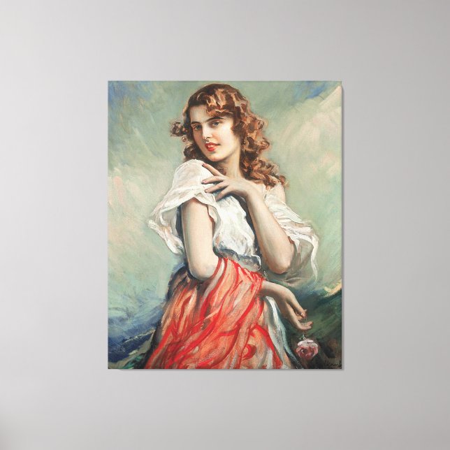 Toile Vintage Dame Élégante Avec Fleur (Recto)