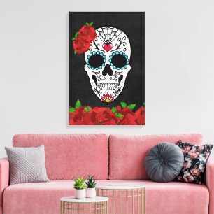 Toile Vintage Dia De Los Muertos Red Roses Sugar Skin