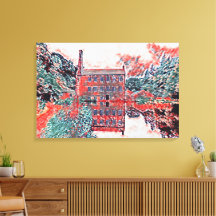 Vintage Gibson Mill Red Impressionist Sketch