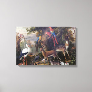 Toile Vintage Jakob Bogdani Oiseaux et cerfs dans un pay