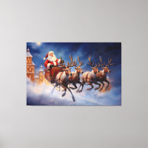 Vintage Noël Santa Claus à Sleigh Flying