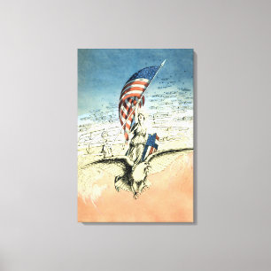 Toile Vintage patriotique, Dame, Aigle avec drapeau amér