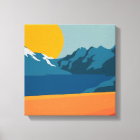 Vintage Red & Blue Mountain Art - Paysage rétro
