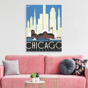 Toile Vintage Travel Chicago a Tout Ciel de la Ville