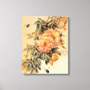 Toile Vintages "Roses et bourdons"